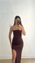 VESTIDO TOMARA QUE CAIA MARROM COM FENDA