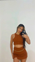 CONJUNTO CANELADO MARROM TERRA COM CROPPED E SHORT SAIA - loja online