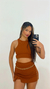 CONJUNTO CANELADO MARROM TERRA COM CROPPED E SHORT SAIA - Cecília Braga