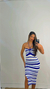 VESTIDO TRICÔ MÍDI LISTRADO AMARRAÇÃO AZUL na internet