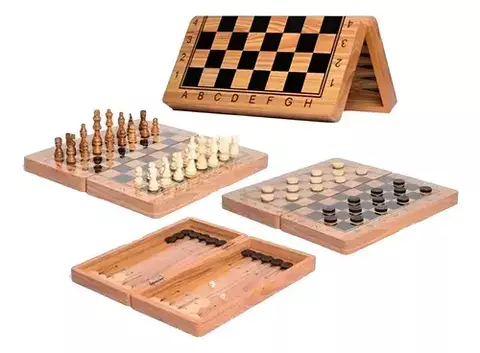 JUEGO DE MESA AJEDREZ EN MADERA 3 EN 1