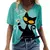 Imagem do Camiseta feminina dos desenhos animados gato impressão verão manga curta com d