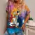 Camiseta feminina dos desenhos animados gato impressão verão manga curta com d na internet