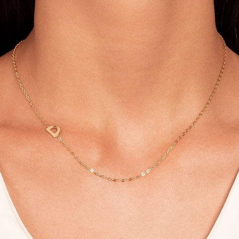 Colar Minimalista Letra D - Banho Ouro 18k 40CM+5CM Extensor