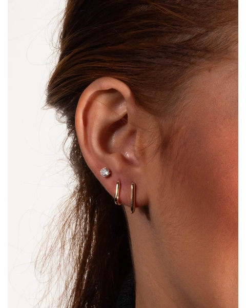 Dupla Brinco Argola Quadrada e Ponto de luz Banho Ouro 18K