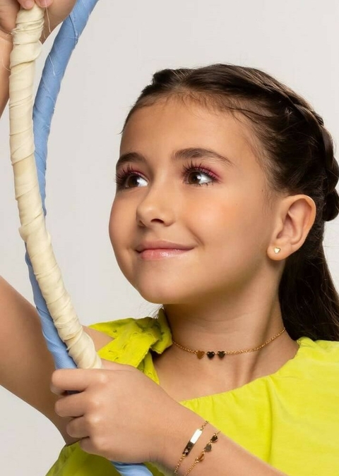 Pulseira Infantil Pingente Corações banho Ouro 18k - 14,5 cm