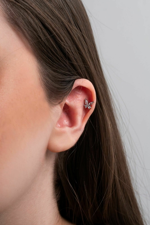 Brinco Piercing Borboleta Com Zircônia em Titânio