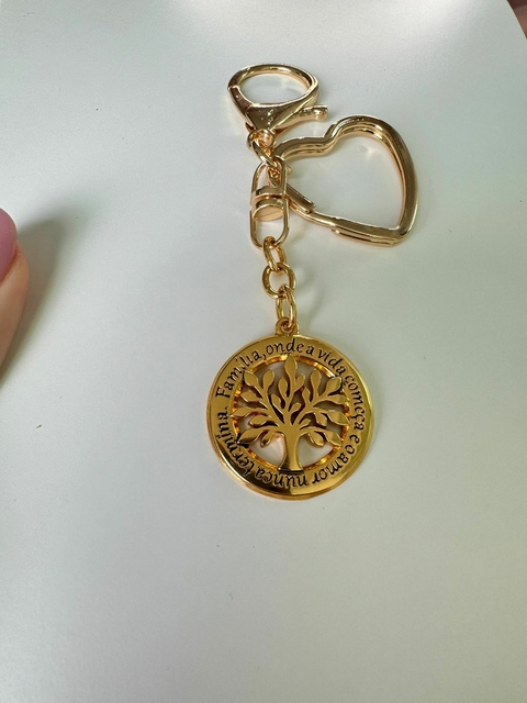Chaveiro Árvore da vida -Frase: Família Onde A Vida começa e o Amor Nunca Termina Dourado