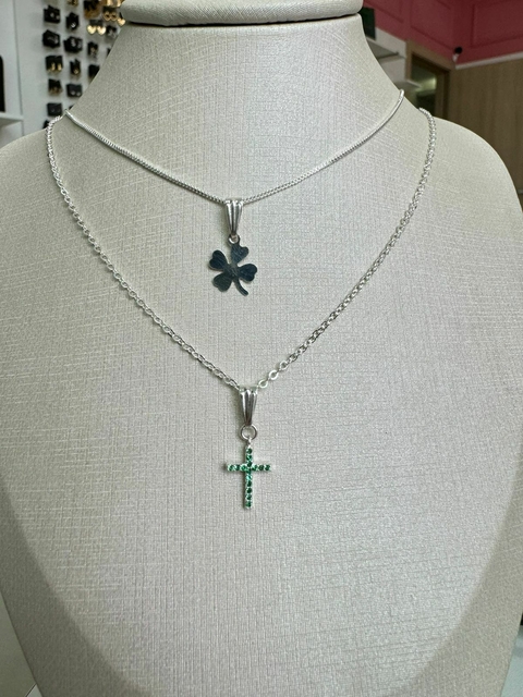 Colar Trevo Banho De Prata 45CM