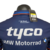 Camisa masculina azul da BMW para Fórmula 1, vista traseira com logotipo Tyco e emblema da BMW Motorrad.