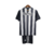 Kit infantil do Atlético Mineiro I 23/24 da Adidas, com design em preto e branco, mostrando a parte traseira da camisa e o short.