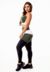 Conjunto Fitness Calça Legging Levanta Bumbum Preta com Verde Militar e Branco Cintura Alta e Cropped Alcinha | REF: CSV17 na internet