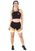 Conjunto Fitness Cropped Preto + Shorts Com Faixas Preto Com Branco e Amarelo | REF: LX052