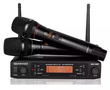 MICROFONE SEM FIO DUPLO UHF SOUNDVOICE MM520