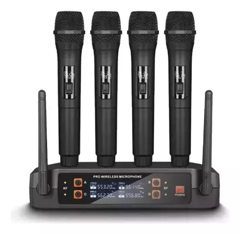 MICROFONE SEM FIO UHF COM 4 BASTÕES