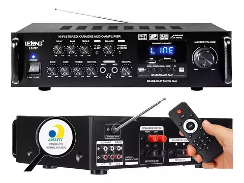 AMPLIFICADOR SOM AMBIENTE KARAOKE BLUETOOTH FM RECIEVER