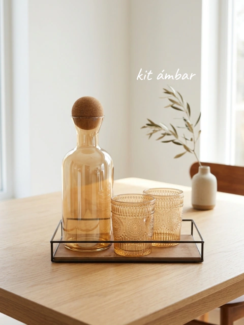 Kit Ambar - Set botella tapa esfeta + Vasos + Bandeja baranda