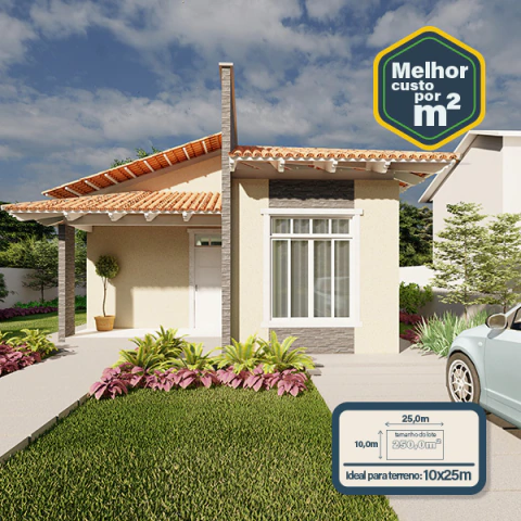 CASA COMPACTA TRADICIONAL 73,0m2 - PARA LOTES DE 250,0m2
