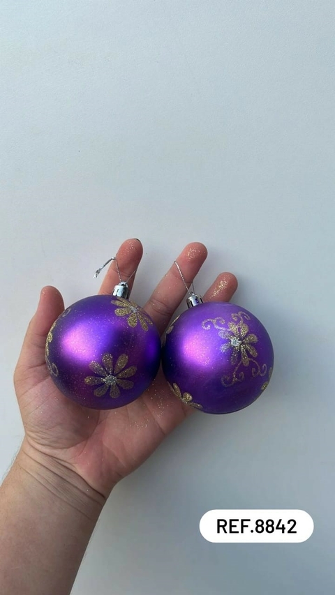 BOLA DE NATAL ROXO N8 5UN ART CHRISTMAS REF.8842 (ok)