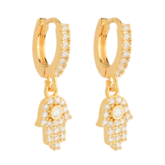 Brinco Dourado Argolinha Mãos de Fátima Cravejado Zircônia - comprar online