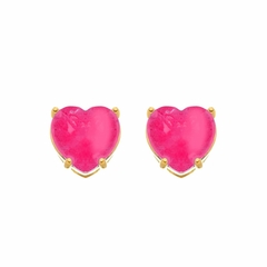 Brinco Dourado de Coração Rosa