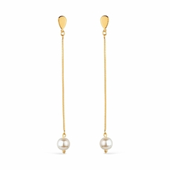 Brinco Dourado de Corrente com Pérola