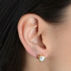 Brinco Dourado de Zircônia em formato de Coração - comprar online