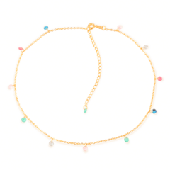 Colar Dourado Chocker Pontos de Luz Coloridos Cristais na internet