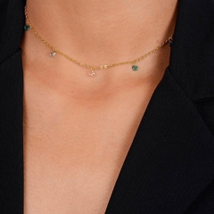 Colar Dourado Chocker Pontos de Luz Coloridos Cristais - Granvi Semijoias