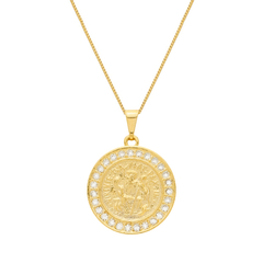 Colar Dourado Medalha São Miguel Arcanjo Cravejado de Zircônia - comprar online