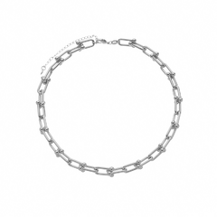 Colar Prateado Chocker Corrente Elos Largos