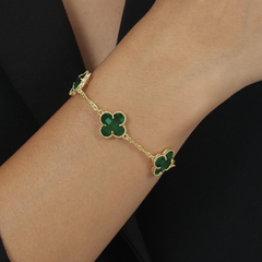 Pulseira Dourada Trevos Zircônia Verde - comprar online