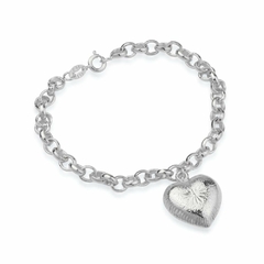 Pulseira Prateada Elo Português com Coração