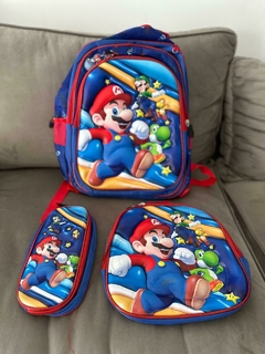Mochila con carrito kit 3 piezas en 1 (Mochila +Lonchera + Cartuchera) - Mario Bros - comprar online