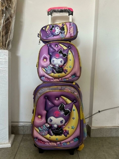 Mochila con carrito kit 3 piezas en 1 (Mochila +Lonchera + Cartuchera) - Kuromi