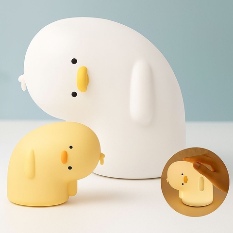 Luminária Infantil Patinho de Silicone Luz Suave Decorativa Portátil e Recarregá