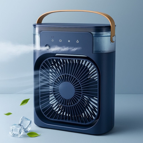 Ventilador Umidificador Portátil Mini Ar Condicionado Led Azul