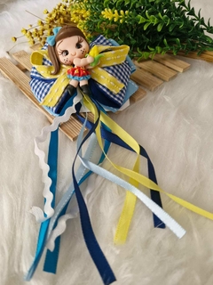 Laço Bico de Pato Boneca Biscuit - Junino Vermelho / Azul - comprar online