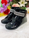 Coturno Infantil Preto Verniz Com Velcro Strass e Glitter (7200PT)