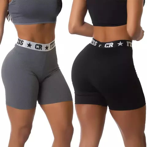 Kit 2 Shorts Elástico Exposto Academia Cintura Alta