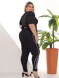 Calça Legging Feminina Plus Size Levanta Bumbum Cintura Alta Total Preto Confor na internet