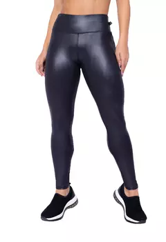 Calça Legging Cirre Cintura Alta 8 cm Brilho Molhado Couro Lycra PMG GG