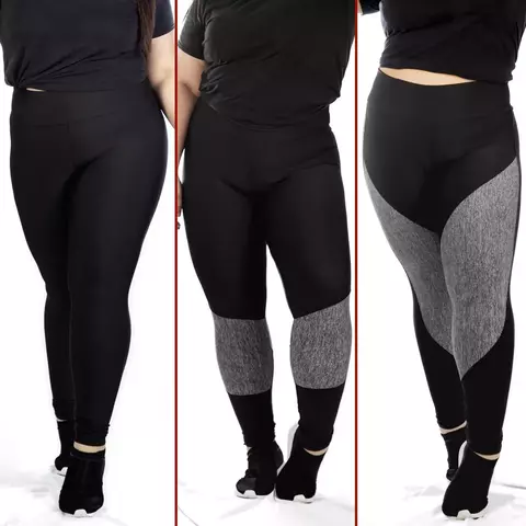 Kit 03 calças femininas plussize lisa, mescla e estampado (sortido)-promoção-