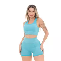 Imagem do Kit Shorts Top e Calça Legging Para Academia Levanta e Empina BumBum Moda Fitne