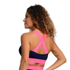 Imagem do Top Neon Marinho Com Rosa Massam Fitness