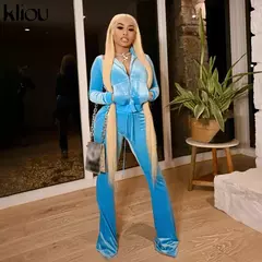 Kliou conjunto de duas peças de veludo sólido feminino simples casual zíper m - comprar online