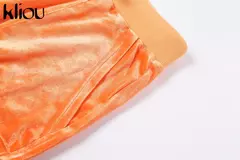 Kliou conjunto de duas peças de veludo sólido feminino simples casual zíper m na internet