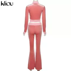 Kliou conjunto de duas peças de veludo sólido feminino simples casual zíper m - GH Vitrine Virtual