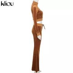 Kliou conjunto de duas peças de veludo sólido feminino simples casual zíper m - comprar online