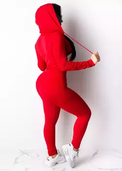 Conjunto de duas peças agasalho feminino festival roupas outono inverno topo + na internet